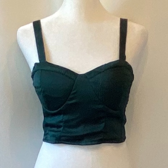 Bog Collective Tops - Emerald Green Satin Crop Bustier Bra Halter Going Out Top Medium Whimsygoth